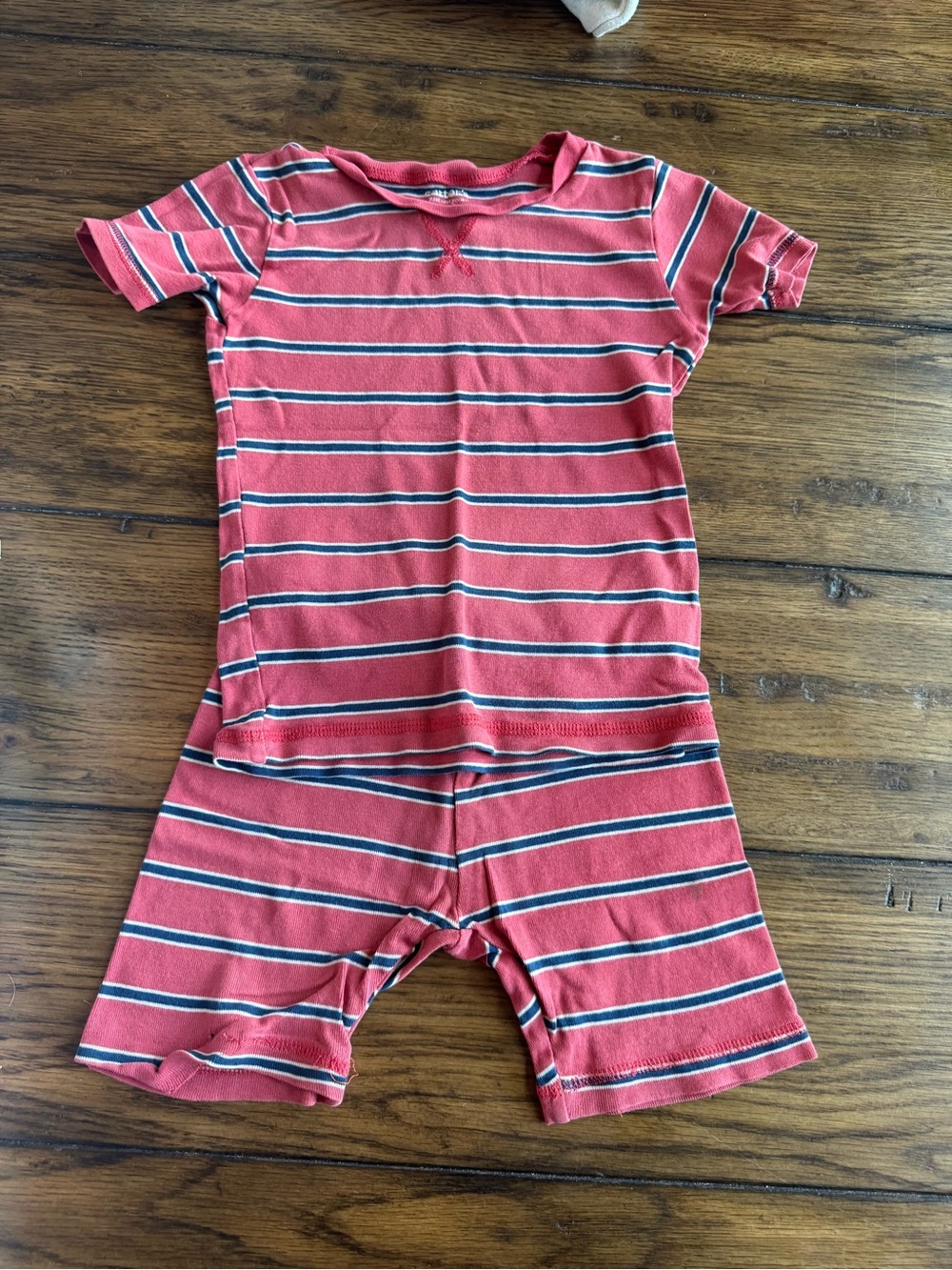 Carter's Red and Navy Striped Short-Sleeve One-Piece Footie